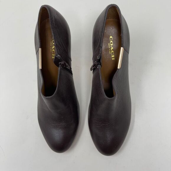 Coach Women's Seneca Heeled Ankle Booties Side Zip Brown Leather Size 7.5 B - Picture 2 of 13